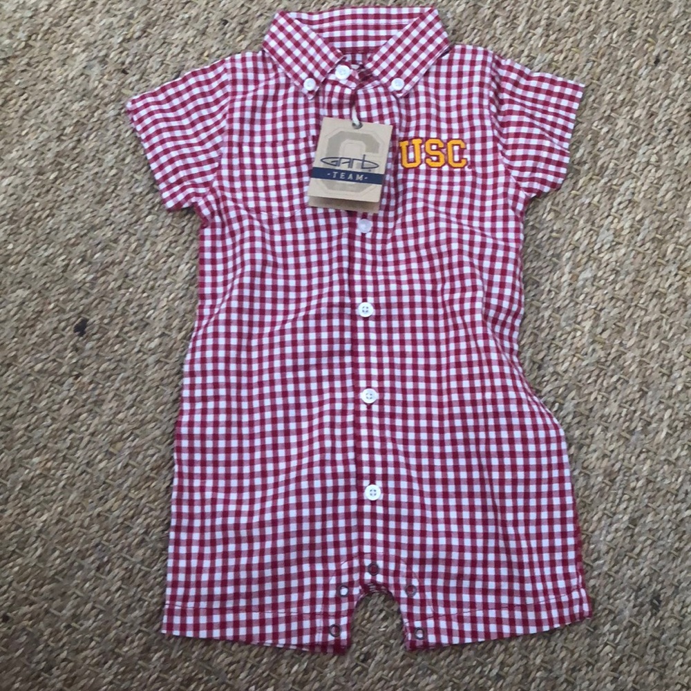New! 3-6 months USC baby onsie red checked print